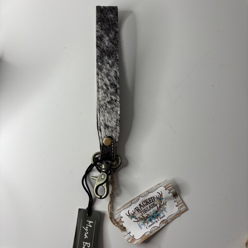 Myra Bag Dasota Hairon Hide Key Fob western  Cowgirl White Cowhide S-7562 New